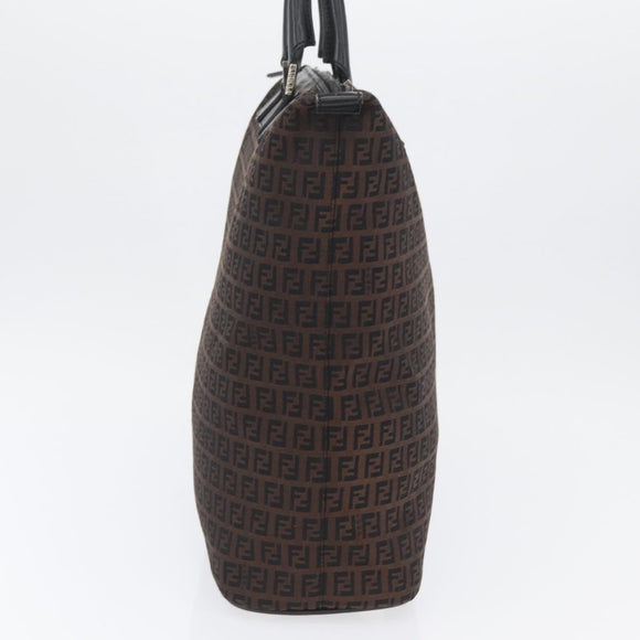FENDI Zucchino Canvas Hand Tote Bag Black Brown Auth am11110A