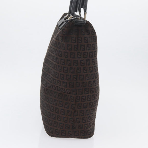 FENDI Zucchino Canvas Hand Tote Bag Black Brown Auth am11110A