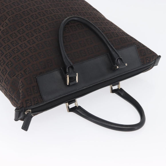 FENDI Zucchino Canvas Hand Tote Bag Black Brown Auth am11110A