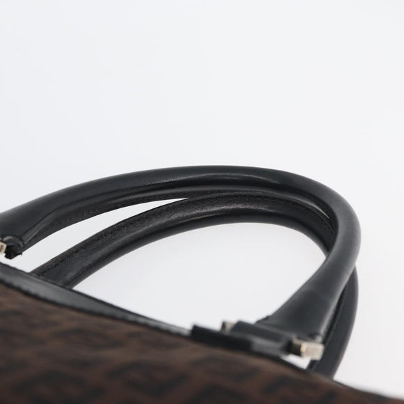 FENDI Zucchino Canvas Hand Tote Bag Black Brown Auth am11110A