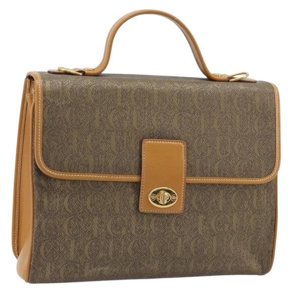 GUCCI Hand Bag Canvas Leather Beige Gold Auth am11117