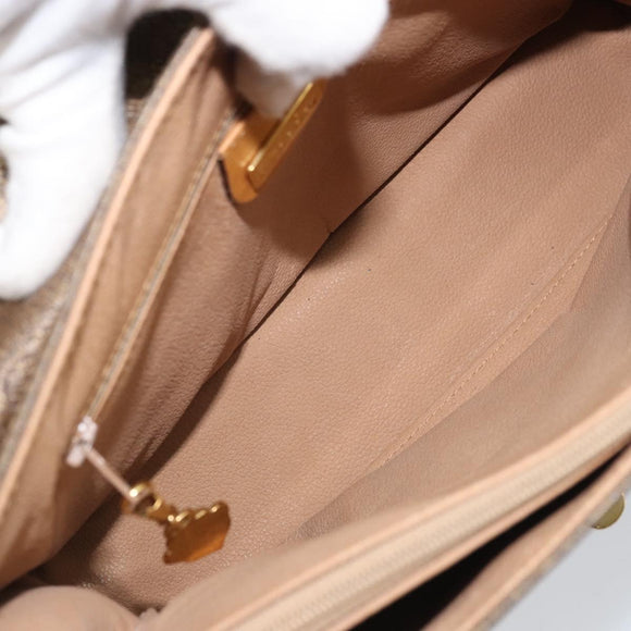 GUCCI Hand Bag Canvas Leather Beige Gold Auth am11117