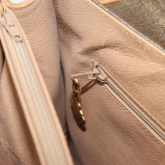 GUCCI Hand Bag Canvas Leather Beige Gold Auth am11117