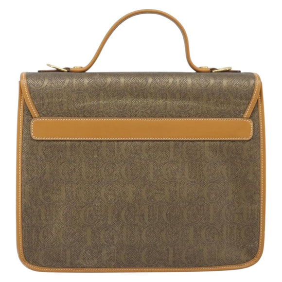 GUCCI Hand Bag Canvas Leather Beige Gold Auth am11117