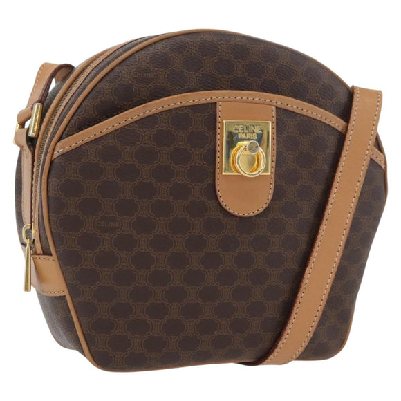 CELINE Macadam Canvas Shoulder Bag PVC Leather Brown Gold Auth am11126A