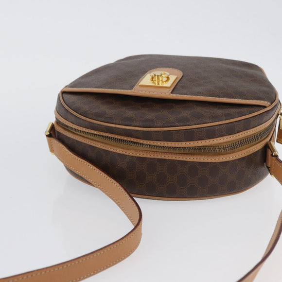 CELINE Macadam Canvas Shoulder Bag PVC Leather Brown Gold Auth am11126A