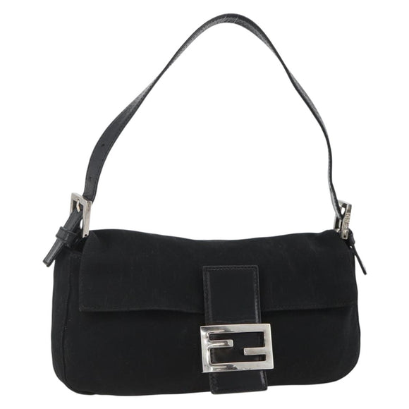 FENDI Mamma Baguette Shoulder Bag Nylon Black Silver Auth am11133
