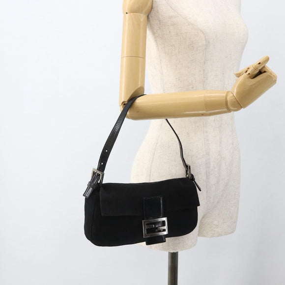 FENDI Mamma Baguette Shoulder Bag Nylon Black Silver Auth am11133