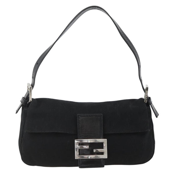 FENDI Mamma Baguette Shoulder Bag Nylon Black Silver Auth am11133