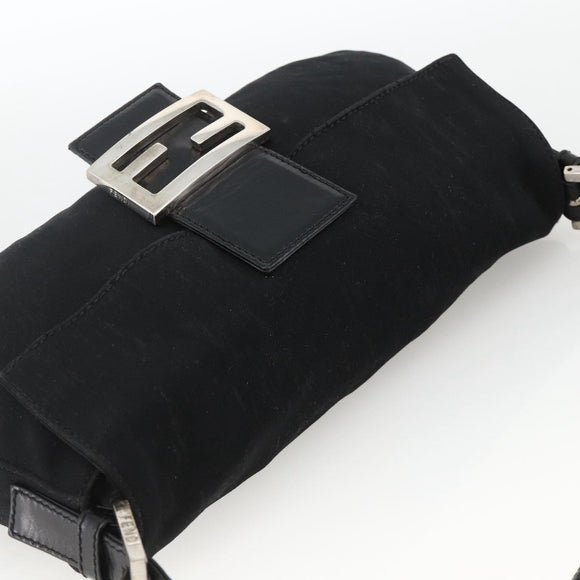 FENDI Mamma Baguette Shoulder Bag Nylon Black Silver Auth am11133