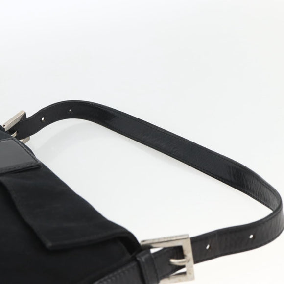 FENDI Mamma Baguette Shoulder Bag Nylon Black Silver Auth am11133
