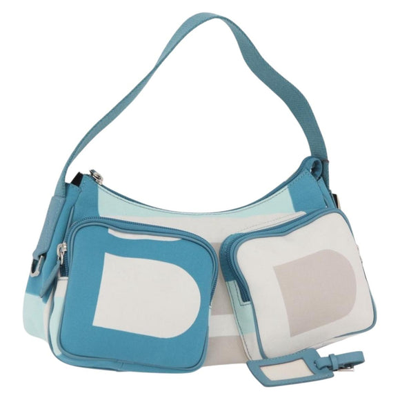 BALLY Shoulder Bag Canvas Baby Blue Silver Auth am11137A
