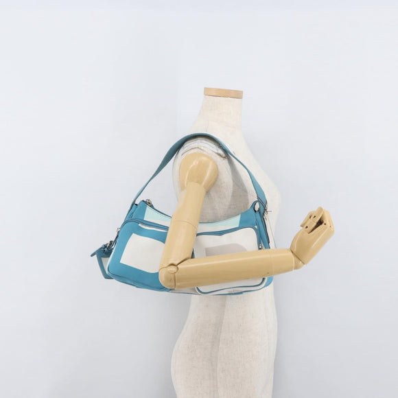 BALLY Shoulder Bag Canvas Baby Blue Silver Auth am11137A