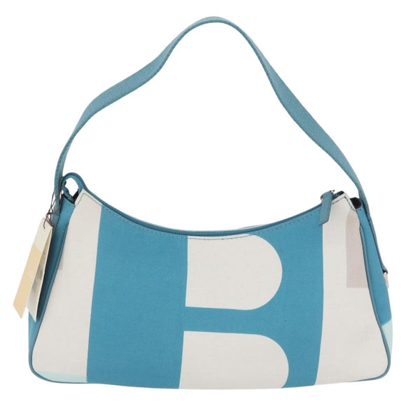 BALLY Shoulder Bag Canvas Baby Blue Silver Auth am11137A