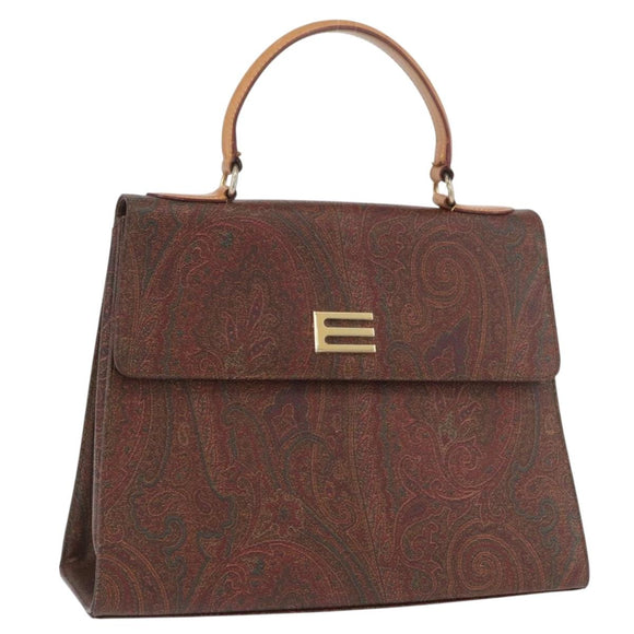 ETRO Paisley Hand Bag PVC Bordeaux Gold Auth am11139