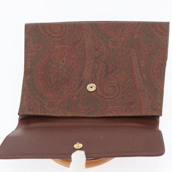 ETRO Paisley Hand Bag PVC Bordeaux Gold Auth am11139