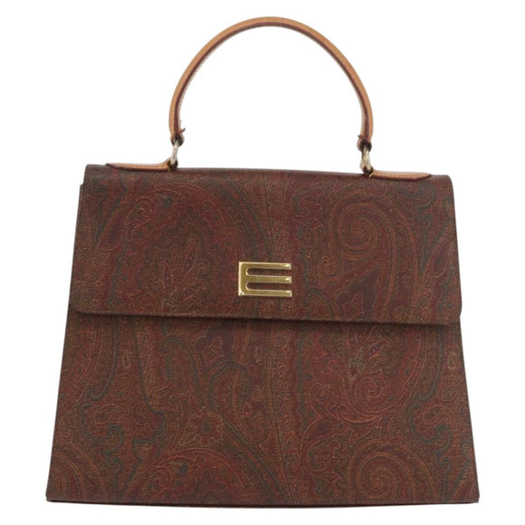 ETRO Paisley Hand Bag PVC Bordeaux Gold Auth am11139