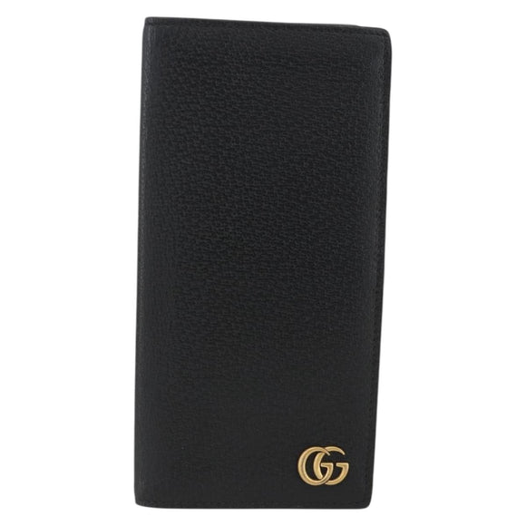 GUCCI GG Marmont Long Wallet Leather Black Gold 459133 Auth am11147A