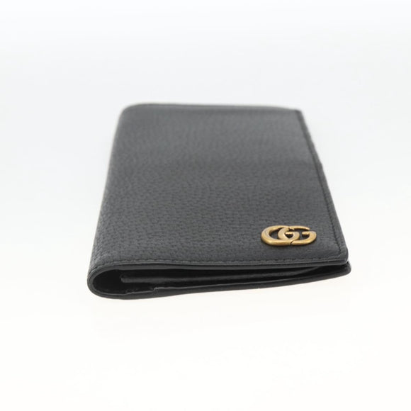 GUCCI GG Marmont Long Wallet Leather Black Gold 459133 Auth am11147A