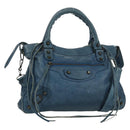 BALENCIAGA The Town Hand Bag Leather 2way Blue 240579 Auth am11151V-1