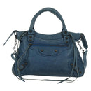 BALENCIAGA The Town Hand Bag Leather 2way Blue 240579 Auth am11151V-13