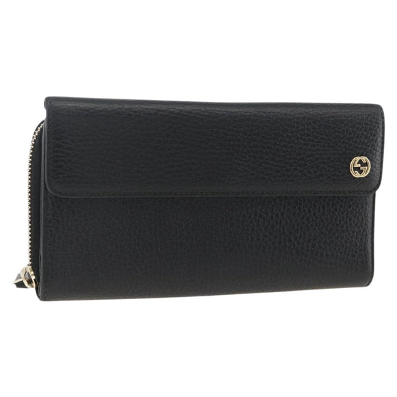 GUCCI Round Long Wallet Leather outlet Black Gold 449397 Auth am11154A