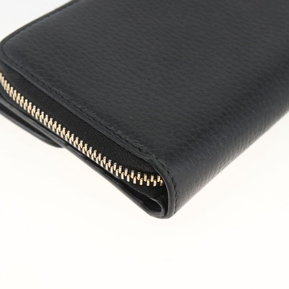 GUCCI Round Long Wallet Leather outlet Black Gold 449397 Auth am11154A