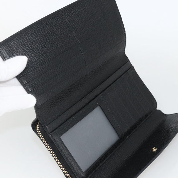 GUCCI Round Long Wallet Leather outlet Black Gold 449397 Auth am11154A