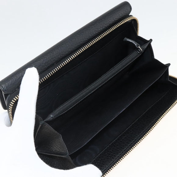 GUCCI Round Long Wallet Leather outlet Black Gold 449397 Auth am11154A
