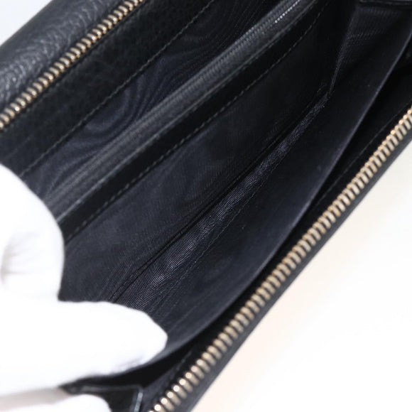 GUCCI Round Long Wallet Leather outlet Black Gold 449397 Auth am11154A