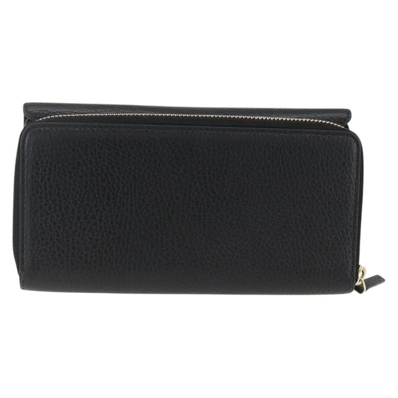 GUCCI Round Long Wallet Leather outlet Black Gold 449397 Auth am11154A