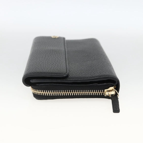 GUCCI Round Long Wallet Leather outlet Black Gold 449397 Auth am11154A
