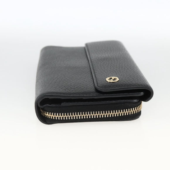 GUCCI Round Long Wallet Leather outlet Black Gold 449397 Auth am11154A