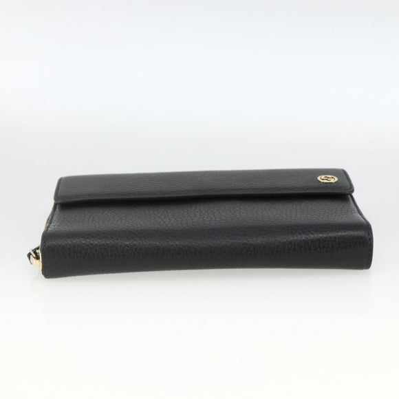 GUCCI Round Long Wallet Leather outlet Black Gold 449397 Auth am11154A
