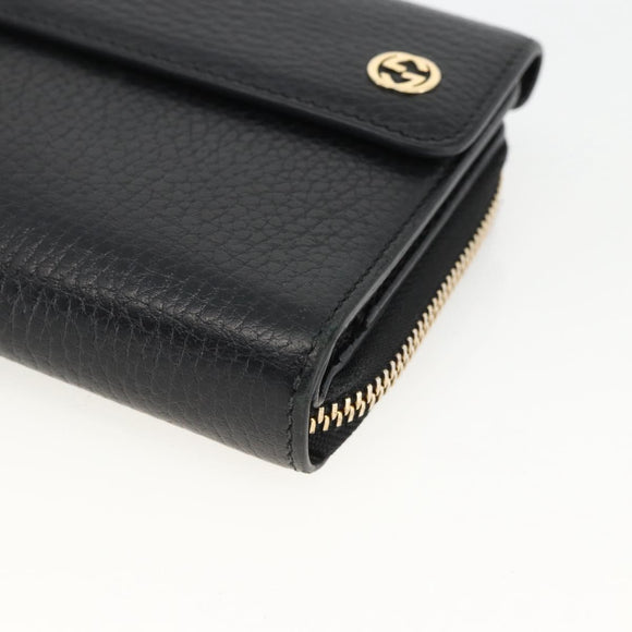 GUCCI Round Long Wallet Leather outlet Black Gold 449397 Auth am11154A