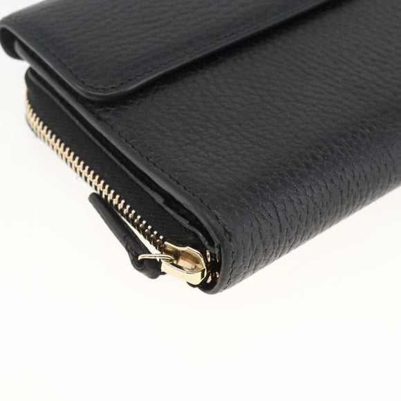GUCCI Round Long Wallet Leather outlet Black Gold 449397 Auth am11154A
