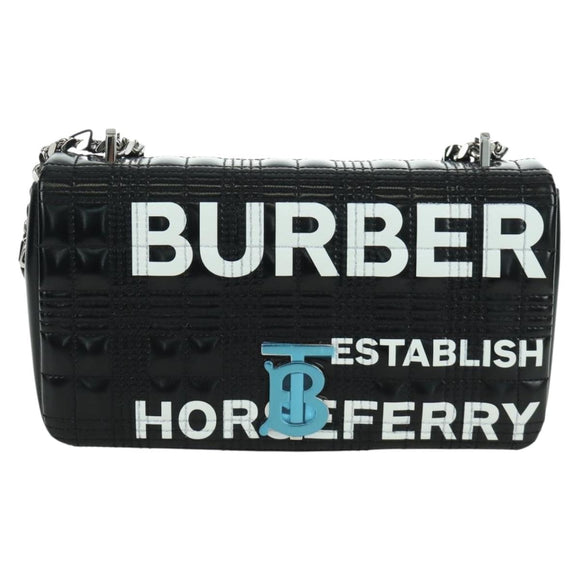 BURBERRY Roller Chain Shoulder Bag Leather Black Silver Auth am11155V