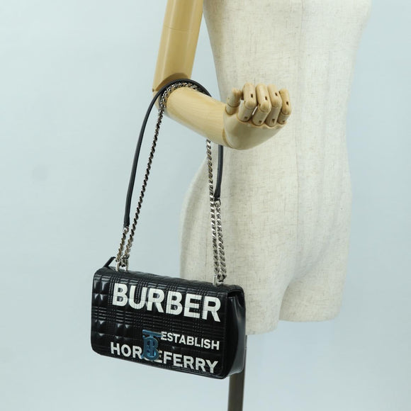 BURBERRY Roller Chain Shoulder Bag Leather Black Silver Auth am11155V