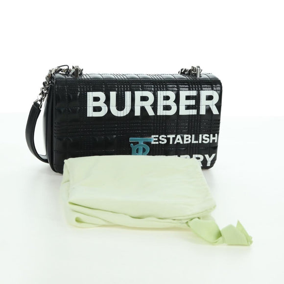 BURBERRY Roller Chain Shoulder Bag Leather Black Silver Auth am11155V
