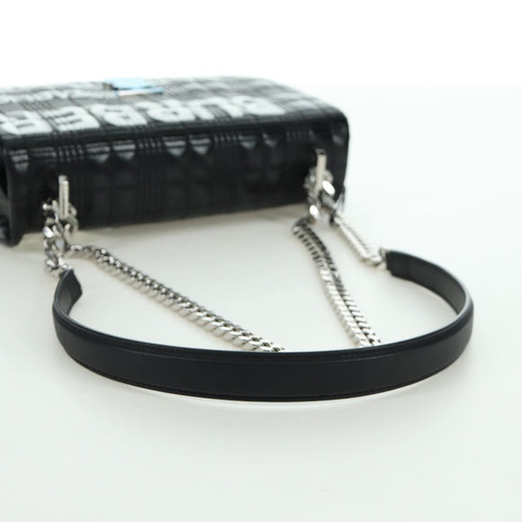 BURBERRY Roller Chain Shoulder Bag Leather Black Silver Auth am11155V