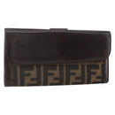 FENDI Zucca Canvas Long Wallet Black Brown Auth am11162A-1