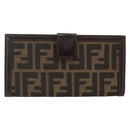 FENDI Zucca Canvas Long Wallet Black Brown Auth am11162A-2