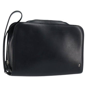 CARTIER Pasha Clutch Bag Leather Silver Black Auth am11169A