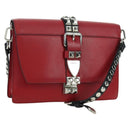 PRADA Electra Studs Chain Shoulder Bag Leather Red Silver Auth am11175V-1