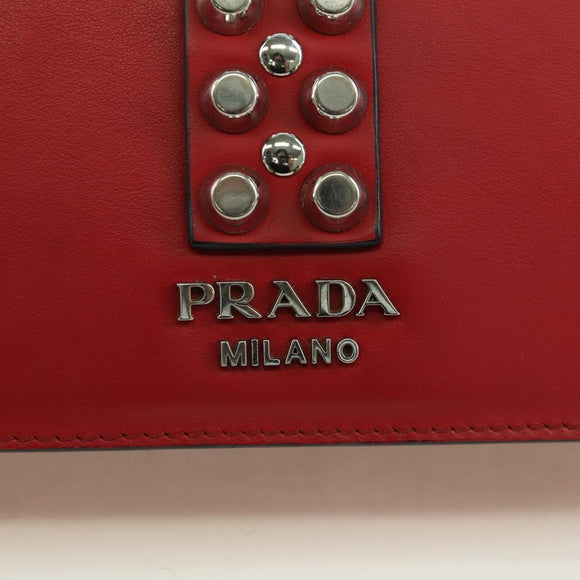 PRADA Electra Studs Chain Shoulder Bag Leather Red Silver Auth am11175V