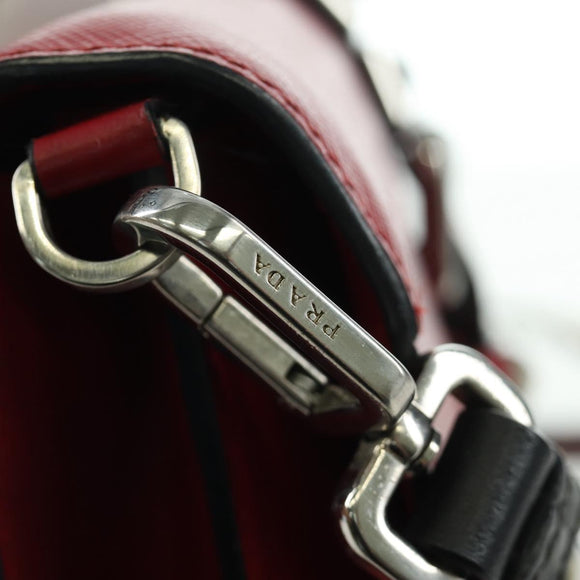 PRADA Electra Studs Chain Shoulder Bag Leather Red Silver Auth am11175V