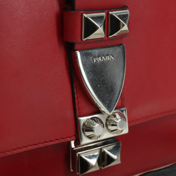 PRADA Electra Studs Chain Shoulder Bag Leather Red Silver Auth am11175V