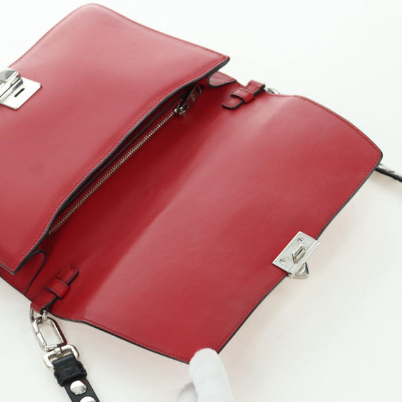 PRADA Electra Studs Chain Shoulder Bag Leather Red Silver Auth am11175V