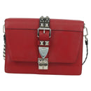 PRADA Electra Studs Chain Shoulder Bag Leather Red Silver Auth am11175V-13