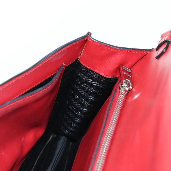 PRADA Electra Studs Chain Shoulder Bag Leather Red Silver Auth am11175V